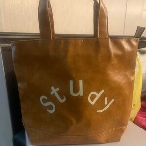 Brown Tote Bag with 'Study' Print